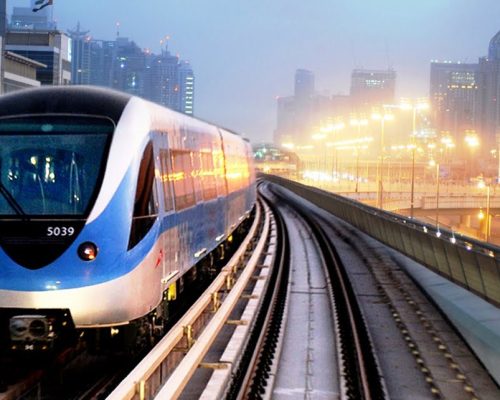 Dubai Metro at evening